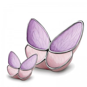 Brass Cremation Ashes Urn - Premium Quality – Butterfly with Pink & Purple Wings 